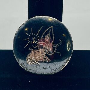 Vintage Siam Sterling Silver Brooch Thai Dancer Niello Pin Large Oval